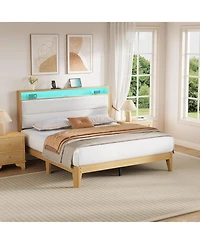 gaomon Boucle Bed Frame with Headboard Led Smart Rgb Charging Multi Functional Storage Space Sturdy Easy Build