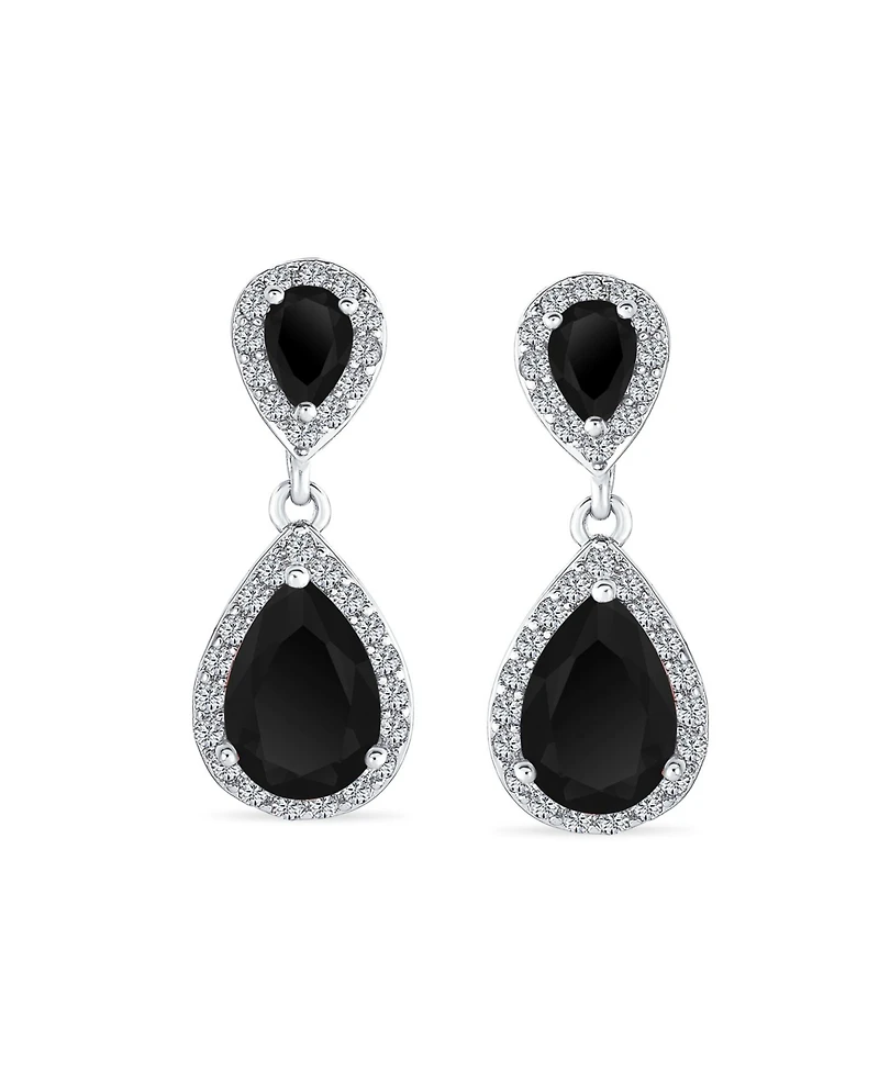 Bling Jewelry Classic Cocktail Pave Halo Cubic Zirconia Cz Double Solitaire Teardrop Dangle Earrings