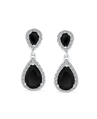 Bling Jewelry Classic Cocktail Pave Halo Cubic Zirconia Cz Double Solitaire Teardrop Dangle Earrings