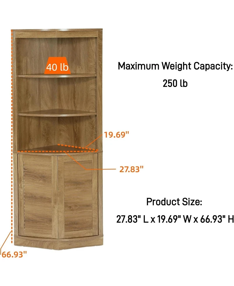 Tribesigns 5-Tier Corner Cabinet, 66.9-Inch Tall Storage Cabinet with Fluted Doors & Open Shelves