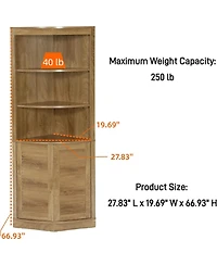 Tribesigns 5-Tier Corner Cabinet, 66.9-Inch Tall Storage Cabinet with Fluted Doors & Open Shelves