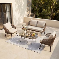 Tribesigns 4-Piece Outdoor Wicker Patio Conversation Seating Set with Coffee Table, Weather-Resistant Cushions, Patio Furniture Set for Garden, Deck