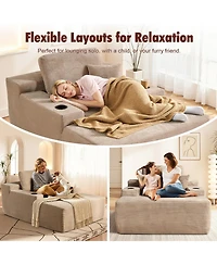 Xizzi Chaise Lounge Chair, Oversized Corduroy Upholstered Boneless Sofa Bed, Deep Seat Sleeper Cloud Couch for Living Room, No Assembly Required