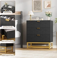 gaomon 3 Drawer Dresser with Metal Legs, Wood Storage Chest Organizer for Bedroom, Living Room, Hallway