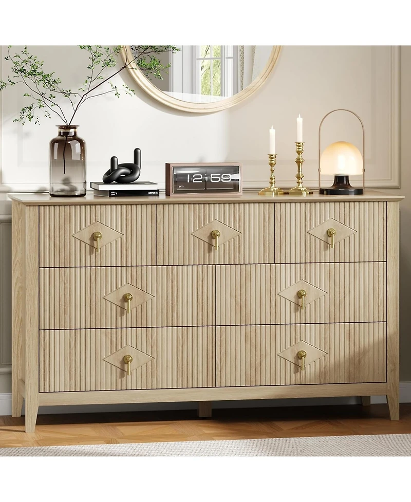 gaomon 54" Wide Fluted Dresser, 7 Drawer Modern Wood Storage Chest for Bedroom