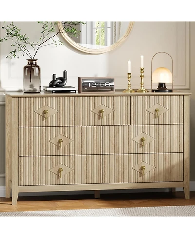 gaomon 54" Wide Fluted Dresser, 7 Drawer Modern Wood Storage Chest for Bedroom