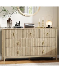 gaomon 54" Wide Fluted Dresser, 7 Drawer Modern Wood Storage Chest for Bedroom