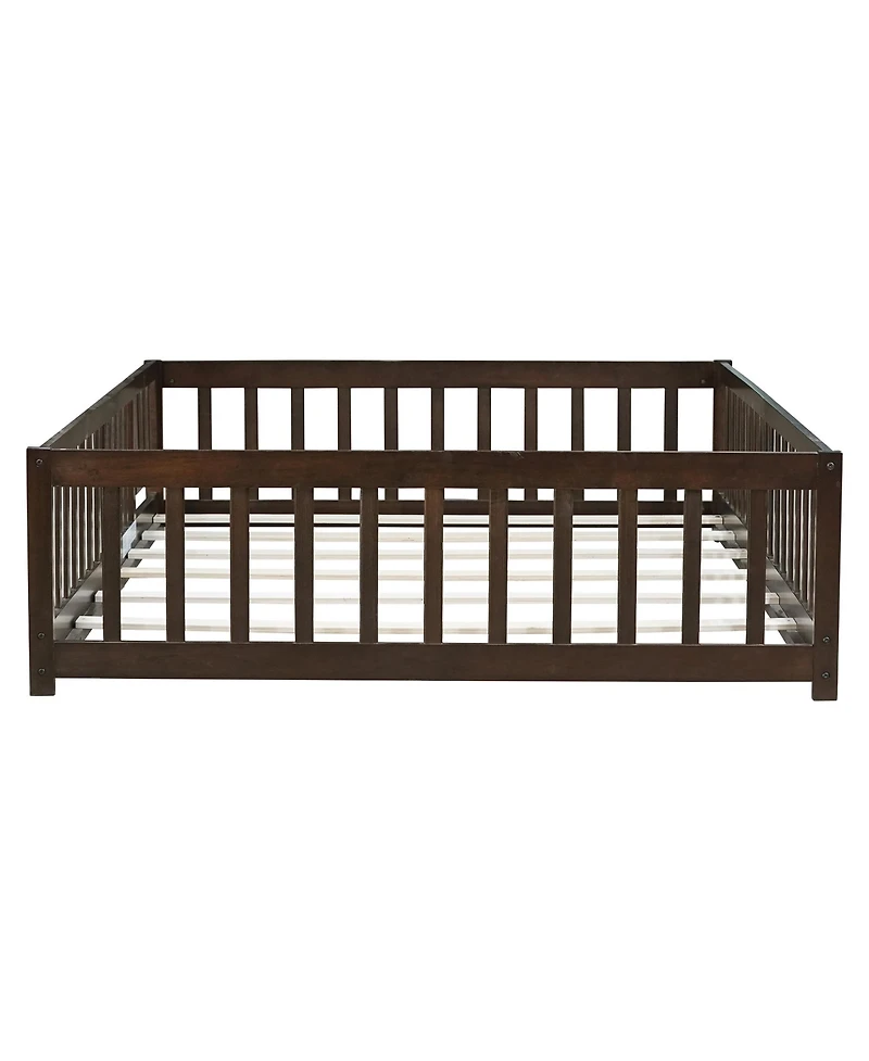Streamdale Furniture Floor Bed with Fence and Door, Rubber Wood, Espresso