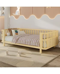 Streamdale Furniture Children's double wooden platform bed with railings (Twin, Natural)