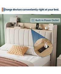 gaomon Twin Bed Frame With Storage Headboard Drawers Charging Metal Platform Wooden Slats No Box Spring