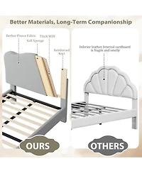 gaomon Full Bed Frame Boucle Upholstered Platform Soft Headboard for Kids Wood Slats No Box Spring