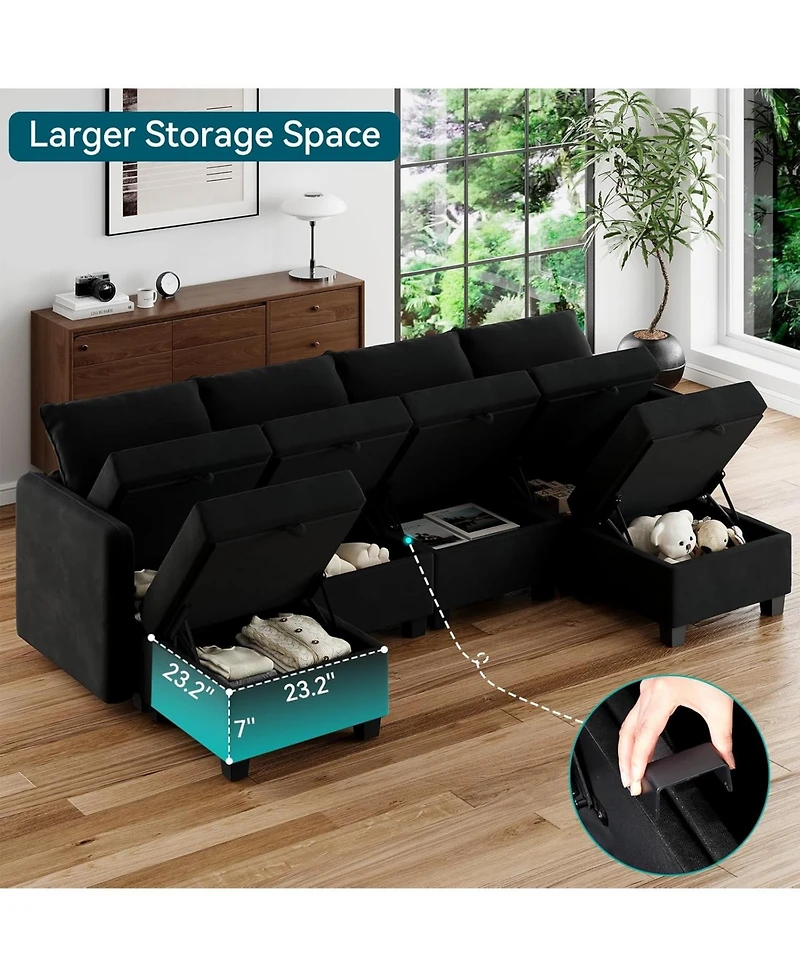 gaomon Modular Sectional Sofa with Large Storage Three Seat Couch with Three Ottomans U Shaped Velvet Upholstery Modular Living Room