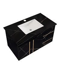 Sillysis Floating Bathroom Vanity with Faux Marable Top, Integrated Ceramic Sink, Soft Close Drawers, Luxury Modern