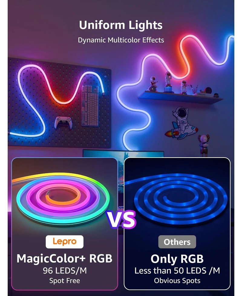 Lepro N1 Ai Smart Rgb Rope Lights, LightBeats Music Sync, Color Segment Diy, Voice Control Via App