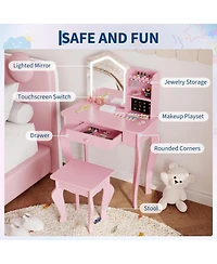 Gaomon Kids Vanity Table Set with Lighted Mirror and Stool