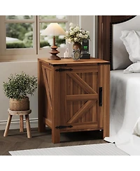 Gaomon Bedside Table with Usb Charging Station – Rustic Wooden Bedside Table with Sliding Barn Door, Adjustable Shelf