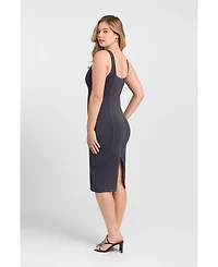 S3 Apparel Women's Denim Square Neck Sculpting Tank Midi Dress with Built-In Shapewear