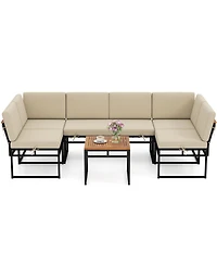 Gymax Set Of 6 Outdoor Sectional Sofa Set Metal Conversation Set w/ Bungee Rope Seat