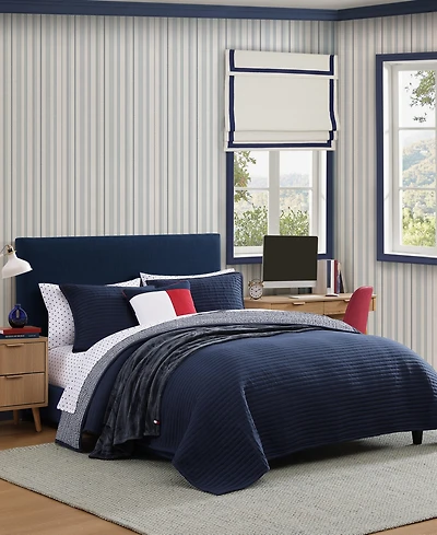 Tommy Hilfiger Solid Washed Microfiber 3-Pc. Quilt Set