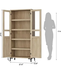 gaomon Kitchen Pantry Storage Cabinets, Tall Storage Cabinet, Tier Bathroom Cabinet with Glass Doors and Adjustable Shelves, Kitchen Hutch