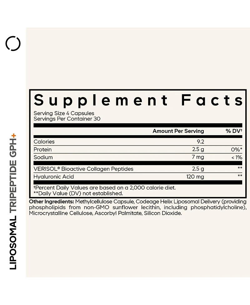 Codeage Liposomal Tripeptide Gph+ - Verisol Collagen Peptides, Hyaluronic Acid - Skin Support