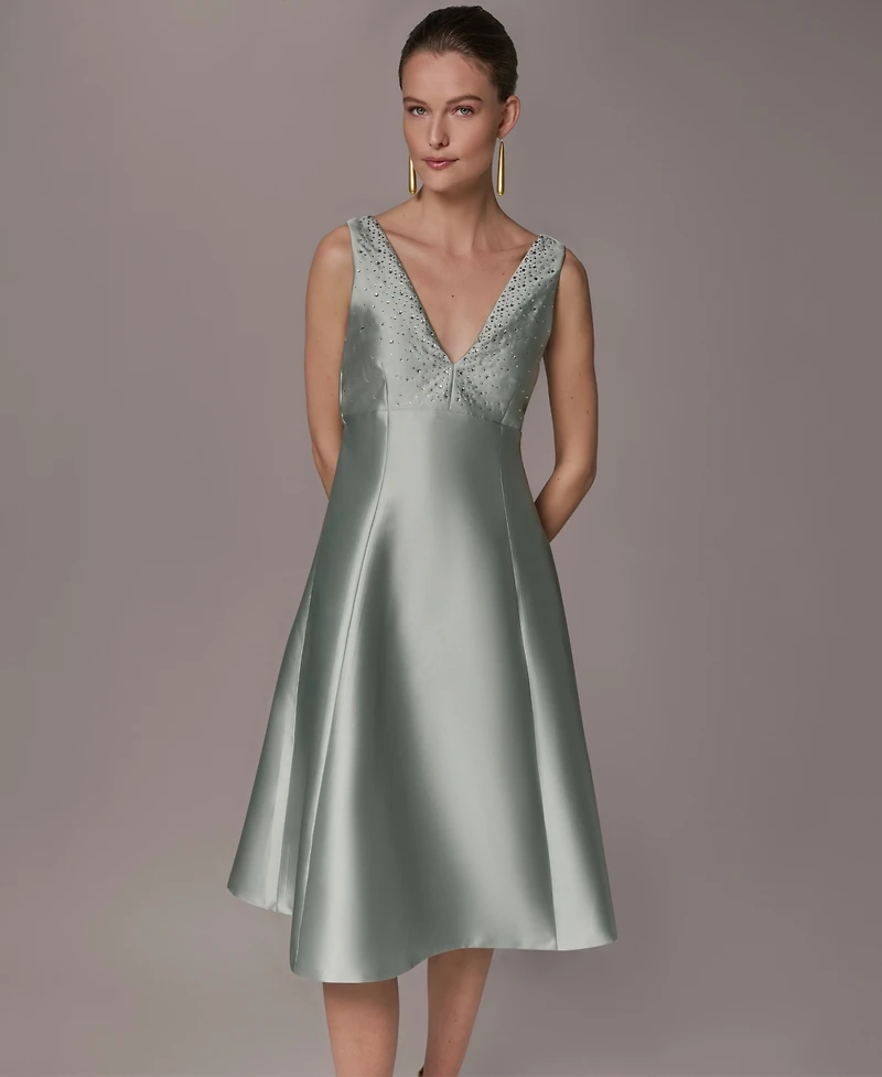 Donna Karan New York Women's A-Line Midi Dress with Hot Fix Detail