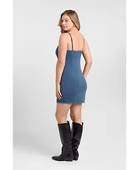 S3 Apparel Women's Denim Straight Neck Sculpting Mini Dress with Built-In Shapewear