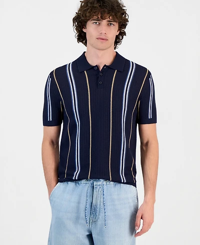 Guess Men's Intarsia Striped Short-Sleeve Polo Shirt