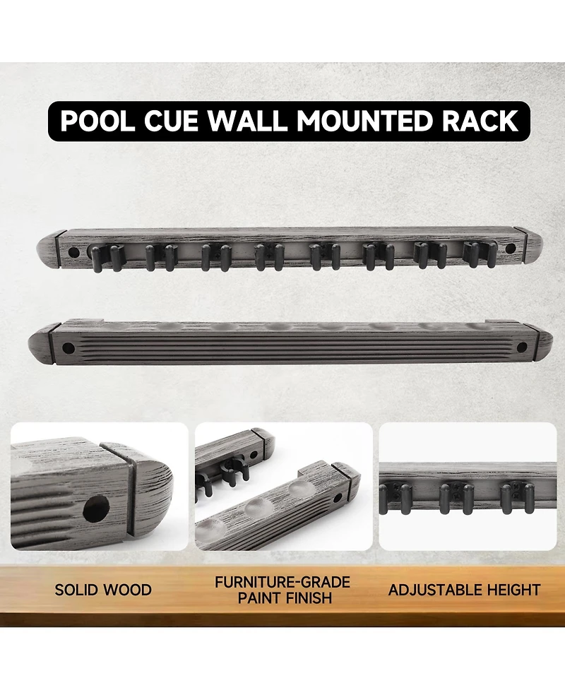 Gse Games and Sports Expert Piece Wood Billiard Pool Cue Rack Wall Mounted Holders, Pool Cue Wall Rack Set - Brushed - 8 cue