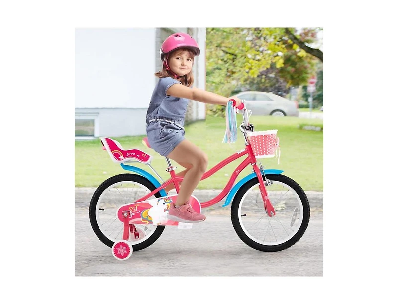 Hongge 18 Inch Girls Bike with Doll Seat and Training Wheels for 3-5 Years