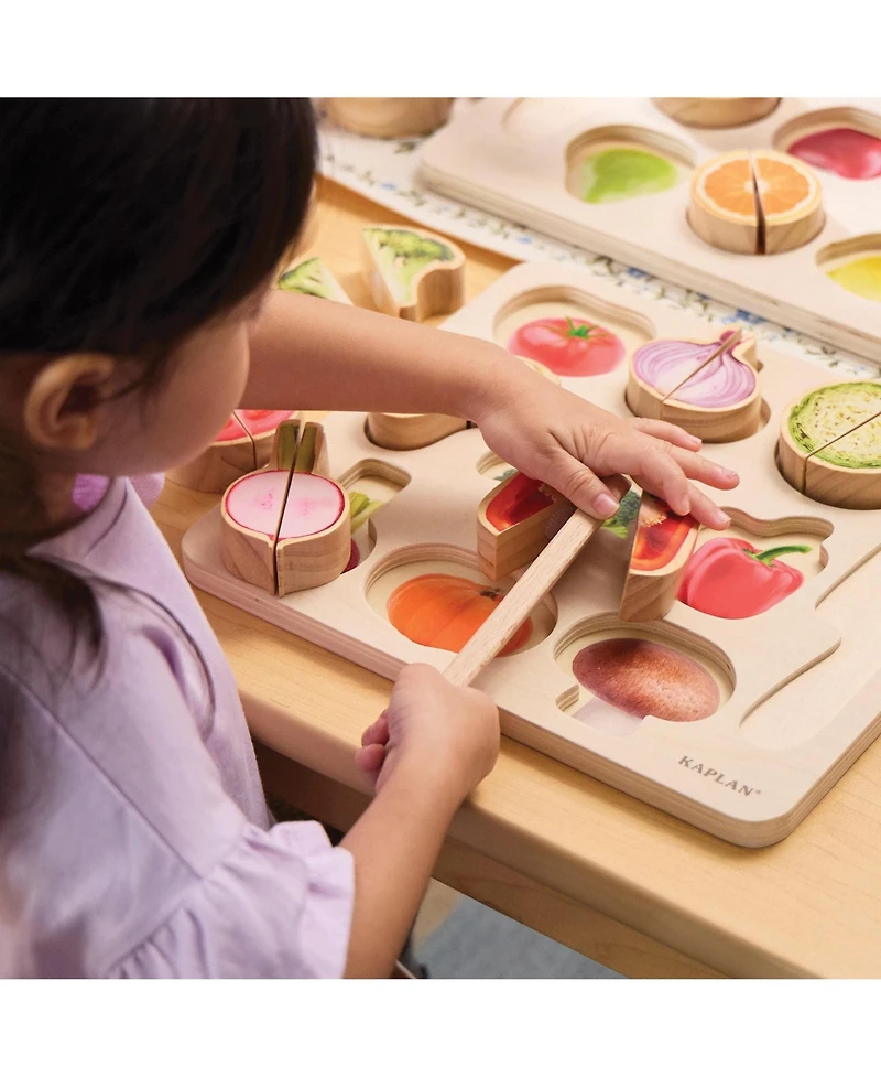 Kaplan Early Learning Wooden Slice & Match Fruit & Vegetable Puzzles