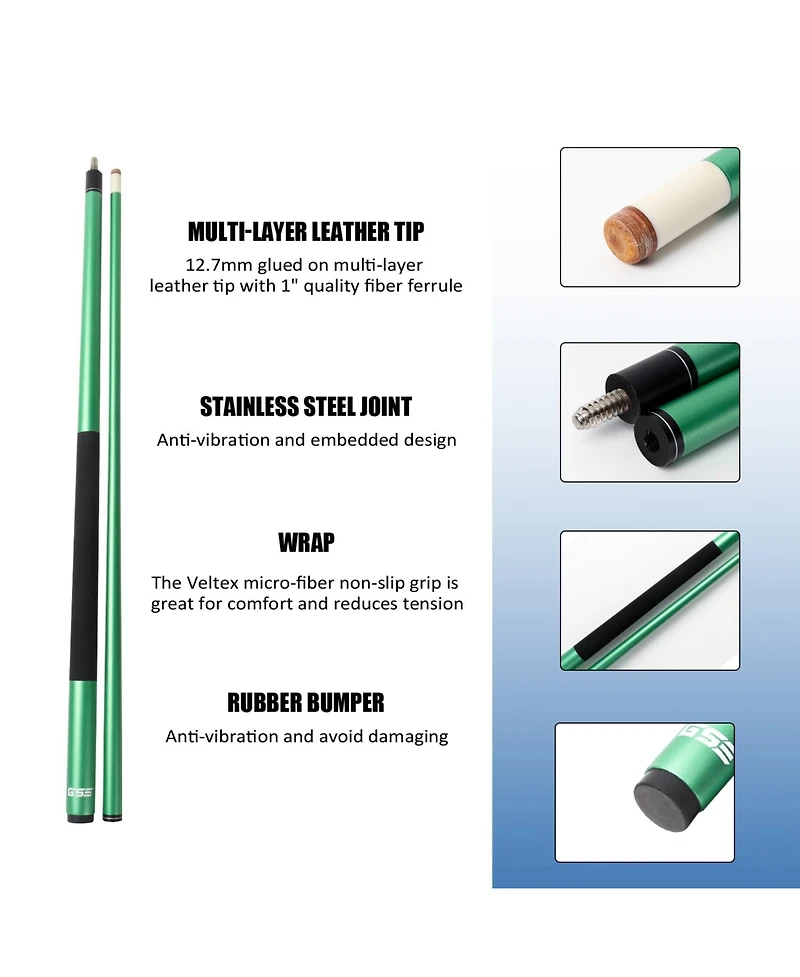 Gse Games & Sports Expert 58" 2-Piece Matte Fiberglass Graphite Composite Billiard Pool Cue Stick for Men/Women