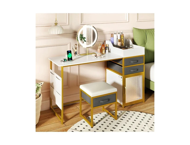 Slickblue 55" Makeup Vanity Desk with Rotatable Lighted Mirror