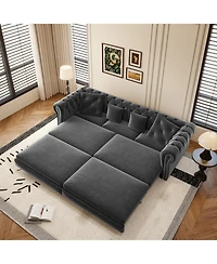 Streamdale Chesterfield Velvet Pull-Out Sofa Bed with Ottoman