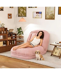 Streamdale Pink Upholstered Foldable Lazy Sofa Bed with 2 Pillows