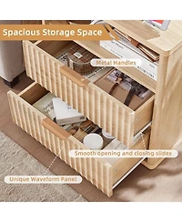 gaomon Farmhouse 23" Fluted Nightstand with 2 Drawers and Charging Station