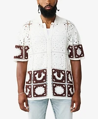 True Religion Men's Short-Sleeve Logo Crochet Knit Shirt