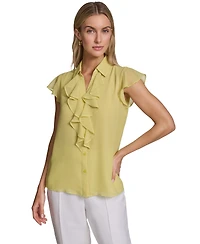 Calvin Klein Women's Ruffle-Front Collared Neck Top