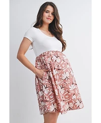 Hello Miz Maternity Floral Scoop Neck Short Sleeve Dress with Pockets