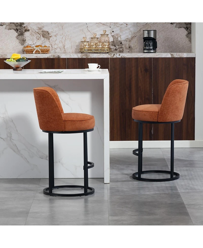 Streamdale Furniture Counter Height Bar Stools Set of 2, Modern Barrel Stools with Backrest, Linen Fabric