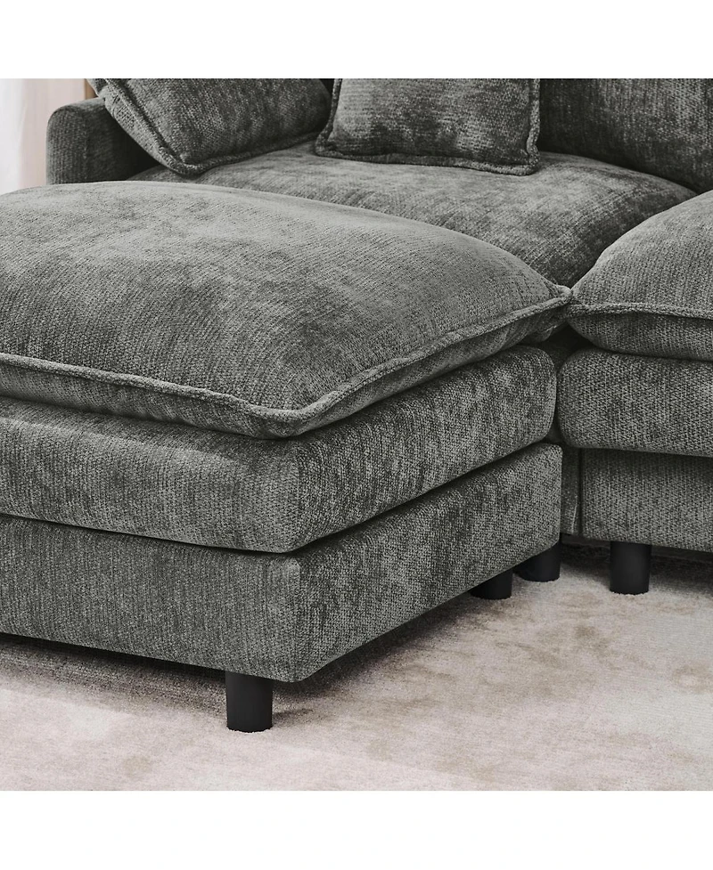 Streamdale Furniture 101.9" 3-seater cashmere sofa w/ movable footstool, modular design.