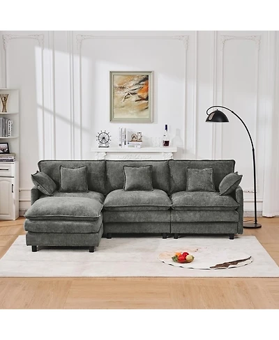 Streamdale Furniture 101.9" 3-seater cashmere sofa w/ movable footstool, modular design.