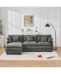 Streamdale Furniture 101.9" 3-seater cashmere sofa w/ movable footstool, modular design.