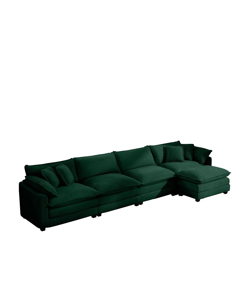 Streamdale Furniture Corduroy Sofa - Modern 4-Seater with Footstool & Pillows