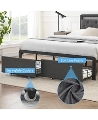 gaomon Full Bed Frame With 2 Drawers Upholstered Platform Bed Led Headboard No Box Spring Easy Assembly