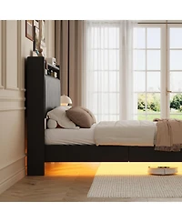 gaomon Full Floating Bed Frame Rgb Led Charging Upholstered Headboard Storage Platform 50 Inch Leather