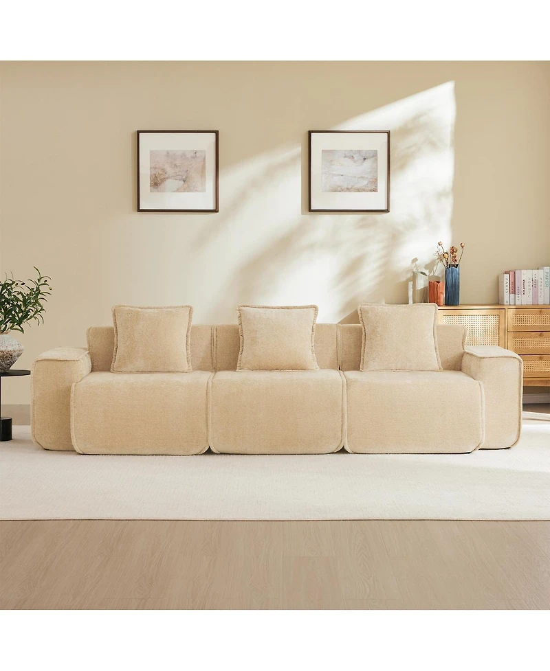 Streamdale Furniture Deep Seat Modular 3-Seat Boneless Sofa with French Edge Piping, Light Camel Velvet