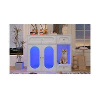 Aostirmotor Cat Litter Box Enclosure with Led Light – End Table with Storage Drawers & Acrylic Doors