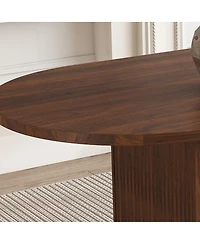 Streamdale Furniture Oval Dining Table for 6, Walnut Veneer, Modern Farmhouse, Waterproof, Scratch Resistant