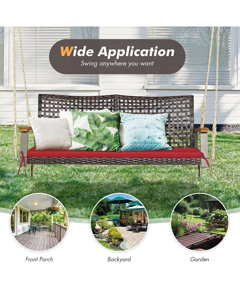 Mecale 2-Person Rattan Hanging Porch Swing Chair